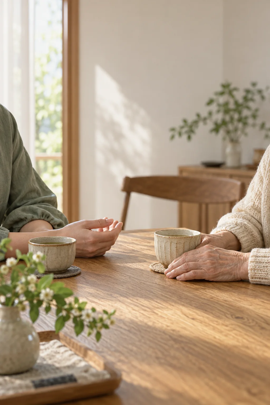 お茶の時間にそっと寄り添う手元のイメージ